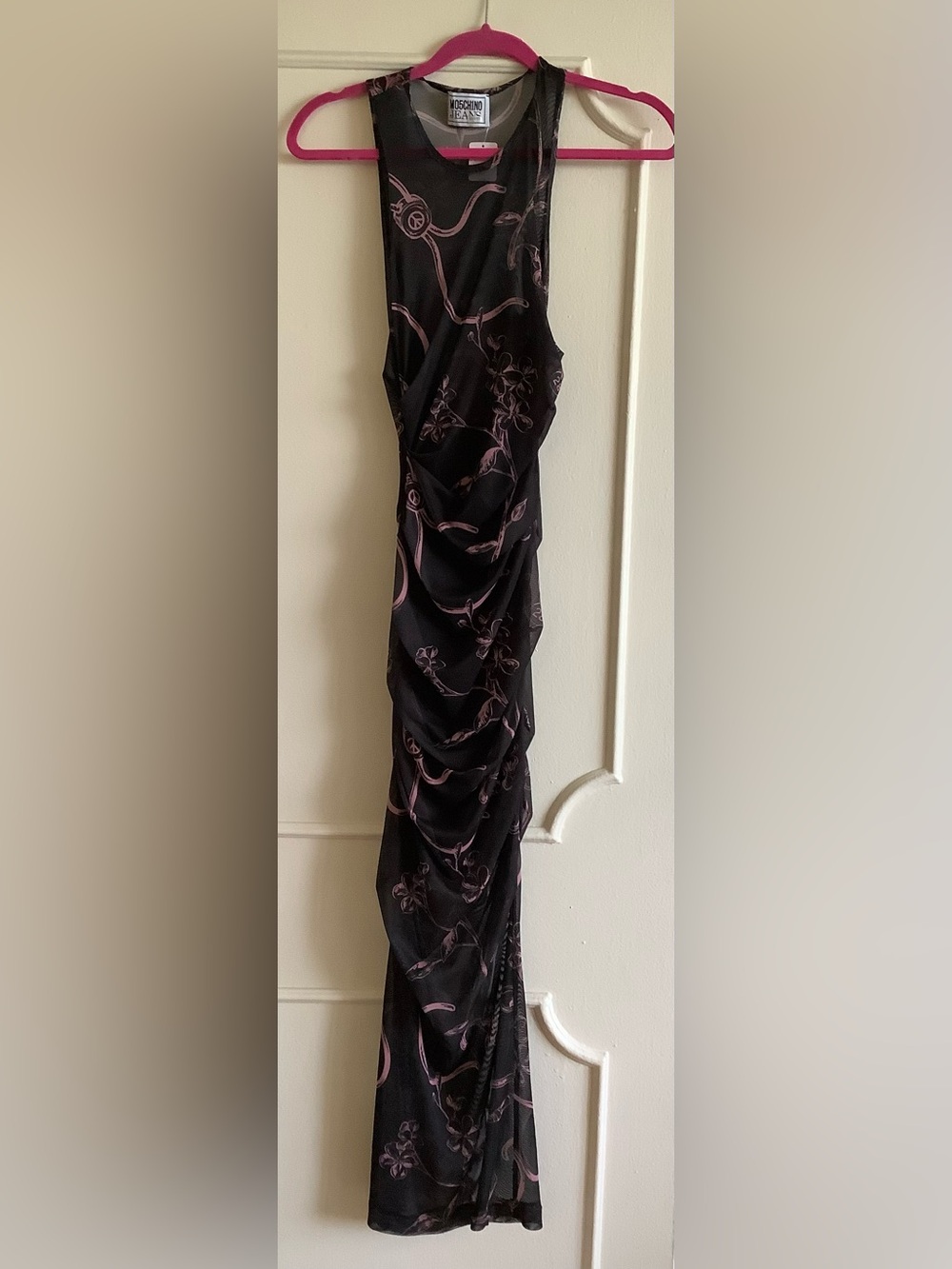 Moschino Black Maxi Dress with Pink Floral Accents